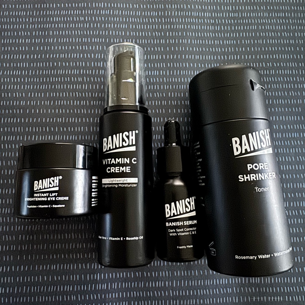 Banish skincare kit pore shrinker vitamin c dark spot eye lift